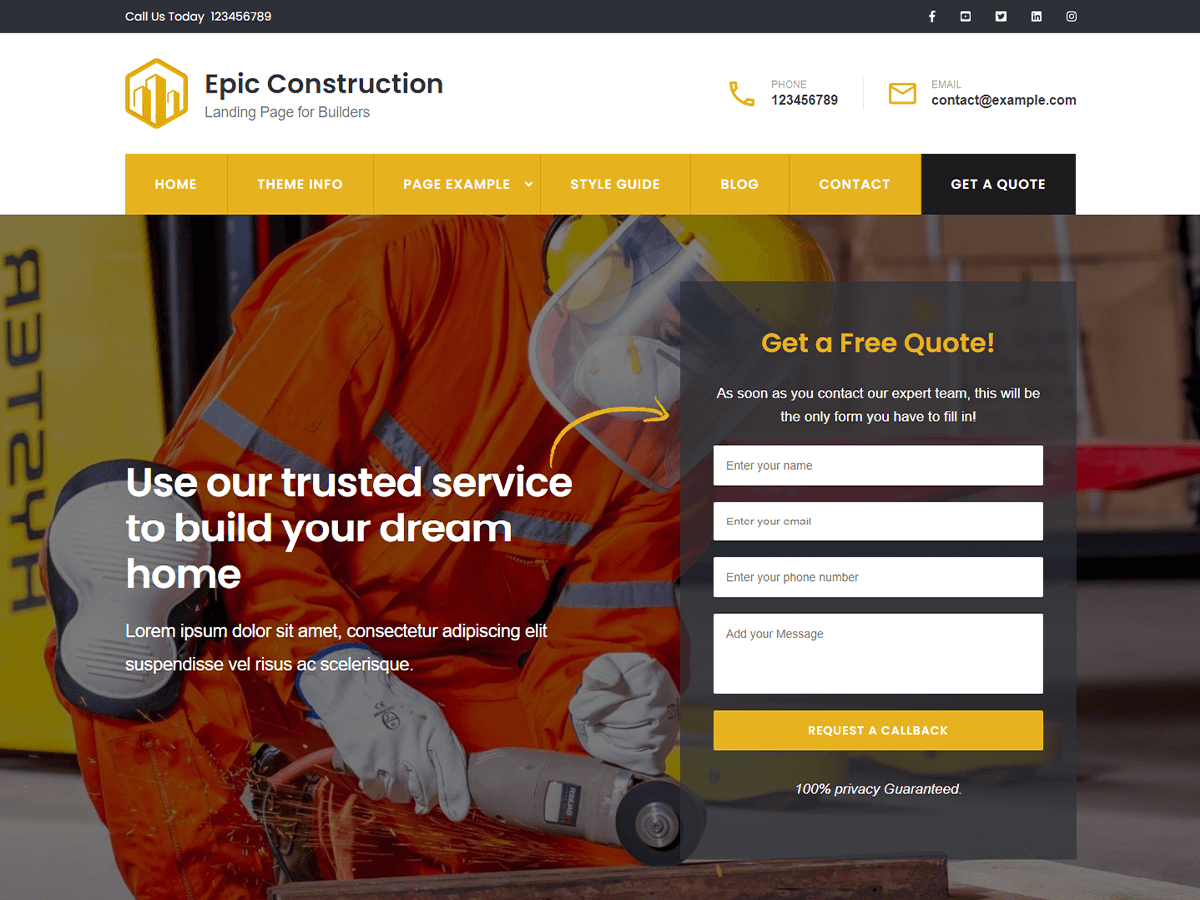 Epic Construction Wordpress Theme Screenshot