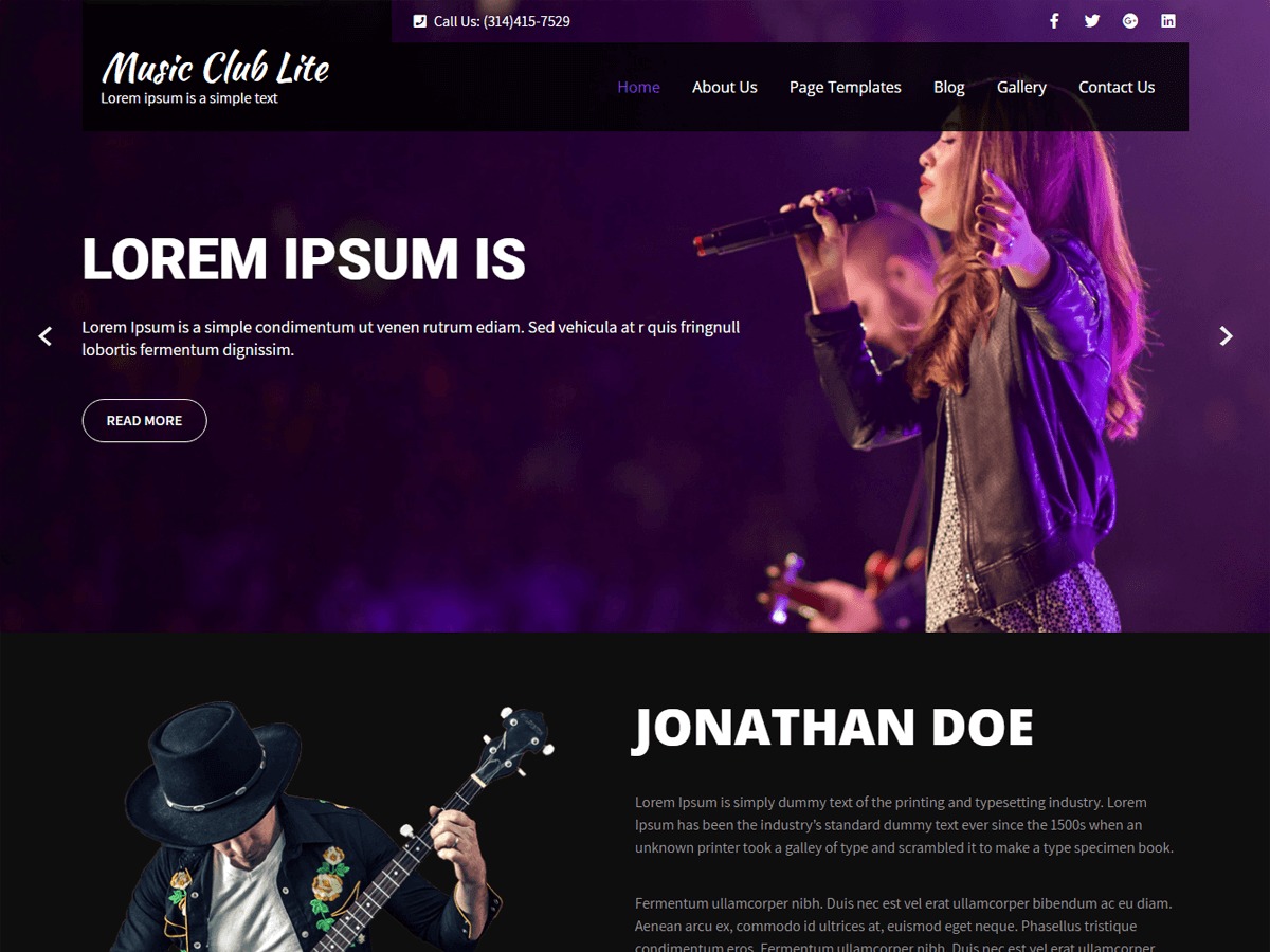 Music Club Lite Wordpress Theme Screenshot