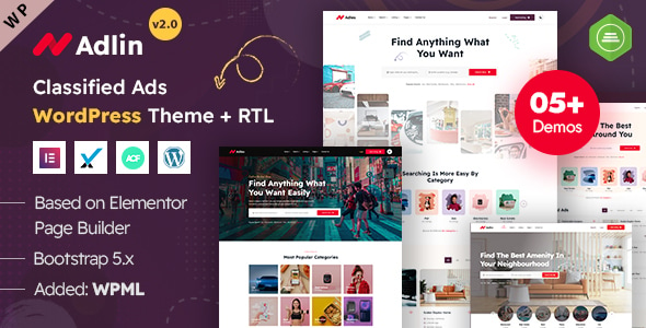 Adlin - Classified Ads Listing Elementor WordPress Theme