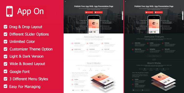 App on - Landing Pages WordPress Theme