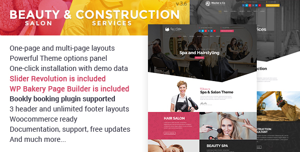 Beauty Salon & Construction Services WordPress Theme