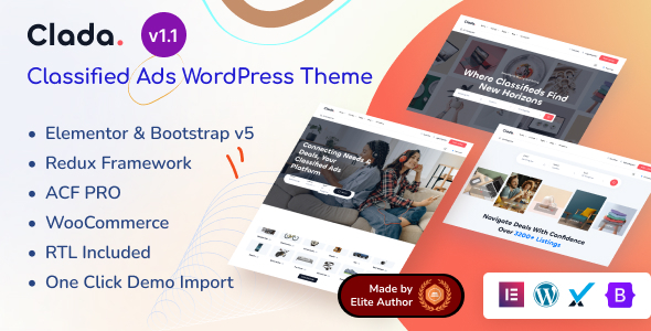 Clada - Classified Ads Directory Listing Elementor WordPress Theme