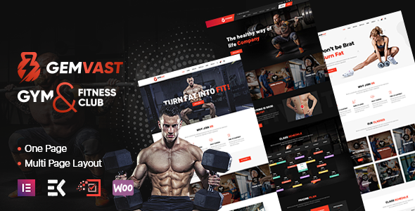 Gemvast - Gym Fitness Club Multipage, Onepage WordPress Theme