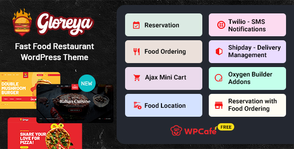 Gloreya - Food Ordering & Delivery Restaurant WordPress Theme