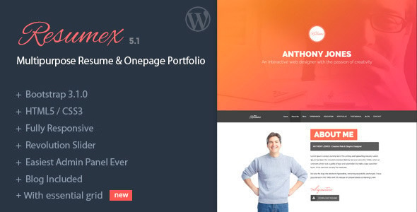 ResumeX - Resume & One Page Portfolio WordPress Thmee