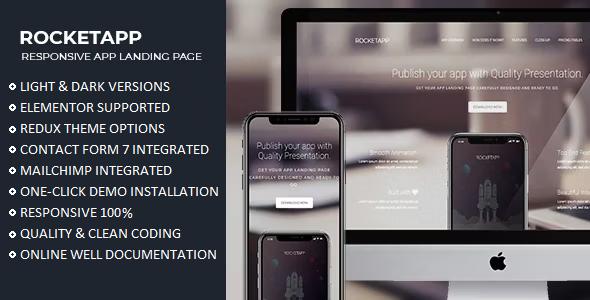 Rocket App - Responsive App Landing WordPress Theme