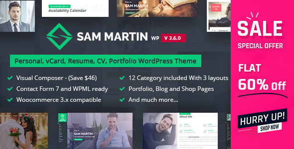 Sam Martin - Personal vCard Resume WordPress Theme