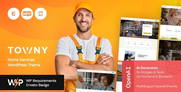 Towny - Handyman, Cleaning & Caregiving Services WordPress Theme