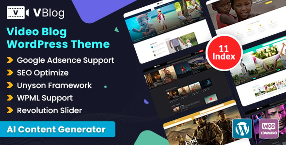 V-Blog – Magazine Podcast & Video Blog WordPress Theme with AI Blog Content Generator