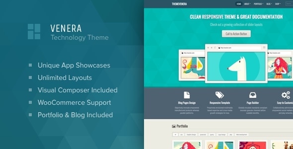 Venera - SAAS landing page and application showcase WordPress theme