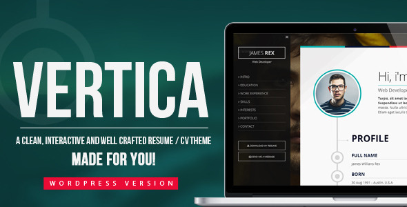 Vertica - Resume / CV & Portfolio WordPress Theme