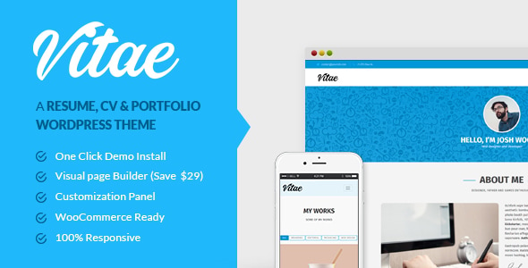 Vitae: Resume, CV & Portfolio | Personal WordPress Theme with Shop